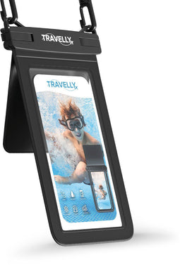 Travelly® Waterdicht Telefoonhoesje - Universeel Onderwater Hoesje IPX8 - Extra Opberg Vakje - Zwart