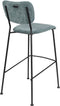 Zuiver Benson Barkruk - Zithoogte 75 Cm - Set Van 2 - Stof Grijs/Blauw - Zwart Metalen Frame