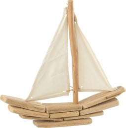 J-Line décoration Zeilboot - hout - naturel/wit - small