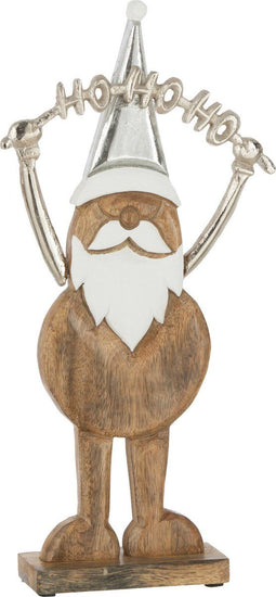 J-Line decoratie Kerstman Hohoho op voet - hout - zilver - small