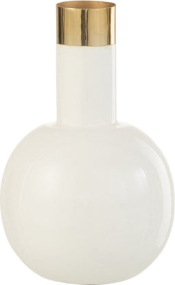 J-Line vaas Goud Boord - metaal - blinkend wit - 17.5 cm hoog