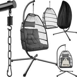 tectake® Ariane - Luxe Hangstoel - Opvouwbaar en draaibaar - Dikke kussens - Donkergrijs