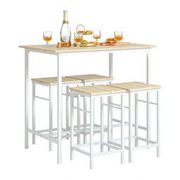 SoBuy OGT11-WN Bartafel - Keukentafelset met 4 Krukken - Ruimtebesparend - Wit