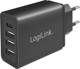 LogiLink PA0221 - USB Snellader - 1x USB-C 3A & 3x USB-A 2.4A - Zwart