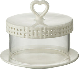 J-Line bord Cake onder glas - taartplateau - keramiek - wit - small
