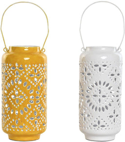 Kaarshouder Home ESPRIT Geel Wit Ijzer 15 x 15 x 33 cm (2 Stuks)