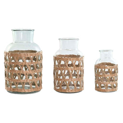 Vaas Home ESPRIT Natuurlijk Kristal 18,3 x 18,3 x 30 cm (3 Onderdelen)