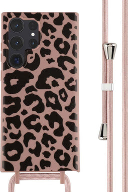 iMoshion Hoesje Geschikt voor Samsung Galaxy S23 Ultra Hoesje Met Koord - iMoshion Siliconen design hoesje met koord - Roze / Animal Pink