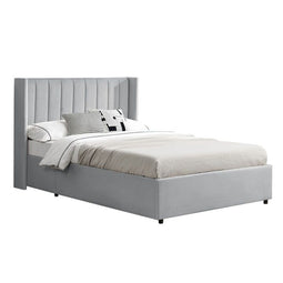 Juskys Savona Polsterbed met Opbergruimte - Lichtgrijs - 120 x 200 cm - Fluwelen Bedframe met