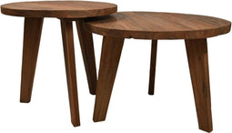 HSM Collection Salontafels Rond Set van 2 Ø60x43.5/Ø50x48.5 Naturel Teak