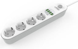 LDNIO USB Stekkerdoos - 4 USB poorten - 4 stopcontacten - Kabellengte 180cm - Wit