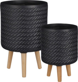 Mica Decoration Corda Plantenbak - H46 x Ø30 cm - Magnesium - Zwart - Set van 2