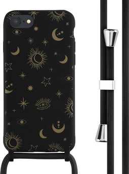 iMoshion Hoesje Geschikt voor iPhone SE (2022) / SE (2020) / 8 / 7 Hoesje Met Koord - iMoshion Siliconen design hoesje met koord - Zwart / Sky Black