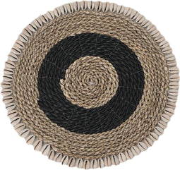 Placemat rond set van 6 - ø30 - Naturel/zwart - zeegras/schelp