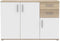 IKOLI opbergmeubel - 3 deuren, 2 laden - Sonoma eiken en wit decor - L119,6 x D31,4 x H81,7 cm - Kunststof handgrepen