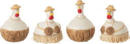 J-Line figuur Kip Kokosnoot - keramiek - wit/naturel - small - 4 stuks
