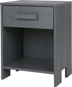 WOOOD Dennis Nachtkastje - Grenen Geborsteld - Staal Grijs - 52x39x36