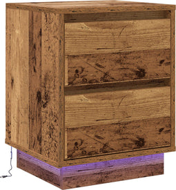 vidaXL - Nachtkastje - met - LED-verlichting - - - Oude - Hout - 39x34.5x50 - cm