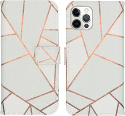 iMoshion Hoesje Geschikt voor iPhone 12 Pro / 12 Hoesje Met Pasjeshouder - iMoshion Design Softcase Bookcase - Wit / Meerkleurig / Goud / White Graphic