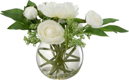 J-Line plant Ranonkel Pioen in vaas - kunststof - glas - wit