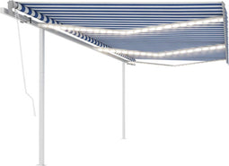 vidaXL - Luifel - handmatig - uittrekbaar - met - LED - 6x3,5 - m - blauw - en - wit