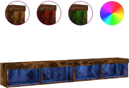 vidaXL - Tv-meubels - met - LED-verlichting - 2 - st - 100x30x30 - cm - gerookt - eiken
