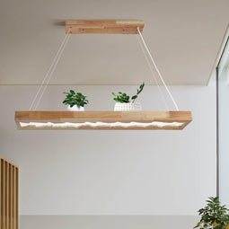 Rustieke LED Houten Hanglamp 100 cm – Dimbare Eettafelverlichting met Afstandsbediening