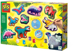 SES - Gieten en schilderen - Dino fantasie - sneldrogend gips - heldere kleuren - met glow in the dark verf - Dinosaurus - Knutselen Jongens