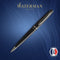Waterman Expert-balpen | Metallic zwarte lak met ruthenium rand | Medium punt | Blauwe inkt | Met cadeauverpakking
