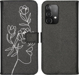 iMoshion Hoesje Geschikt voor Samsung Galaxy A52 (4G) / A52s / A52 (5G) Hoesje Met Pasjeshouder - iMoshion Design Softcase Bookcase - Meerkleurig / Woman Flower Black