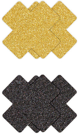 NS Novelties - Pretty Pasties - Glitter Cross - Black/Gold - 2 Pair