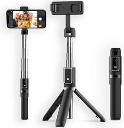imoshion 2-in-1 Selfie Stick - Universele Selfiestick met Statief - Tripod Telefoon Statief - Inclusief Bluetooth Afstandsbediening - Universele Telefoonhouder - 67 cm