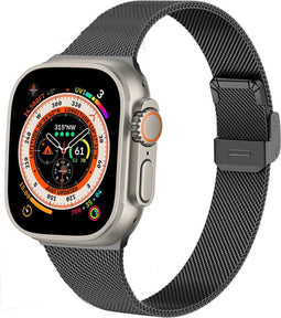 imoshion Bandje Geschikt voor Apple Watch Bandje Series 1-10 / SE / Ultra (2) - 42/44/45/46/49 mm - imoshion Milanees vouwband - Zwart