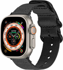 imoshion Bandje Geschikt voor Apple Watch Bandje Series 1-10 / SE / Ultra (2) - 42/44/45/46/49 mm - imoshion Nylon band - Zwart