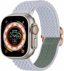 imoshion Bandje Geschikt voor Apple Watch Bandje Series 1-10 / SE / Ultra (2) - 42/44/45/46/49 mm - imoshion Elastisch nylon band - Lichtgrijs