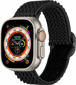 imoshion Bandje Geschikt voor Apple Watch Bandje Series 1-10 / SE / Ultra (2) - 42/44/45/46/49 mm - imoshion Elastisch nylon band - Zwart