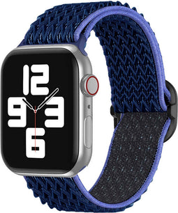 imoshion Bandje Geschikt voor Apple Watch Bandje Series 1 / 2 / 3 / 4 / 5 / 6 / 7 / 8 / 9 / SE - 38 / 40 / 41 mm / Series 10 - 42 mm - imoshion Elastisch nylon band - Donkerblauw
