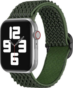 imoshion Bandje Geschikt voor Apple Watch Bandje Series 1 / 2 / 3 / 4 / 5 / 6 / 7 / 8 / 9 / SE - 38 / 40 / 41 mm / Series 10 - 42 mm - imoshion Elastisch nylon band - Donkergroen