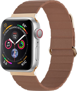 iMoshion Bandje Geschikt voor Apple Watch Bandje Series 1 / 2 / 3 / 4 / 5 / 6 / 7 / 8 / 9 / SE - 38 / 40 / 41 mm - iMoshion Magnetisch lederen band - Bruin