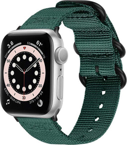 imoshion Bandje Geschikt voor Apple Watch Bandje Series 1 / 2 / 3 / 4 / 5 / 6 / 7 / 8 / 9 / SE - 38 / 40 / 41 mm / Series 10 - 42 mm - imoshion Nylon band - Donkergroen