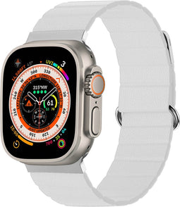 iMoshion Bandje Geschikt voor Apple Watch Bandje Series 1 / 2 / 3 / 4 / 5 / 6 / 7 / 8 / 9 / SE / Ultra (2) - 42 / 44 / 45 / 49 mm - iMoshion Magnetisch lederen band - Wit