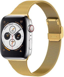 imoshion Bandje Geschikt voor Apple Watch Bandje Series 1 t/m 9 / SE (38 / 40 / 41 mm) | Series 10 (42 mm) - imoshion Milanees vouwband - goud