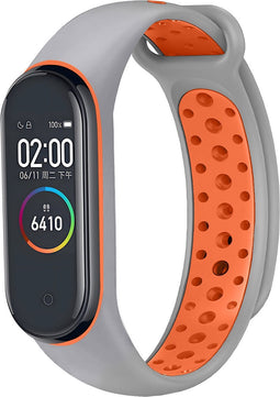 iMoshion Bandje Geschikt voor Xiaomi Mi Band 3 / 4 / Oranje - iMoshion Siliconen sport band met inkliksysteem ronde drukknoop - Grijs