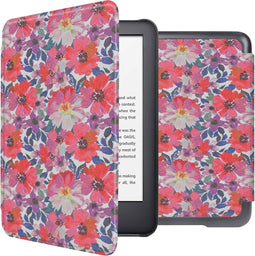 imoshion E-reader Hoesje - Geschikt voor Amazon Kindle (2022) 11th gen, Amazon Kindle (2024) - Design Sleepcover Bookcase - Flower Watercolor