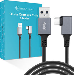 imoshion Geschikt voor Oculus Quest 1, 2 en Meta Quest 3 Link kabel 5 Meter - Supersnelle data overdracht dankzij USB 3.2 - USB C naar USB A Kabel VR Bril - Zwart