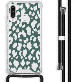 iMoshion Hoesje Geschikt voor Huawei P30 Lite Hoesje Met Koord - iMoshion Design Hoesje met Koord - Groen / Transparant / Panther Illustration