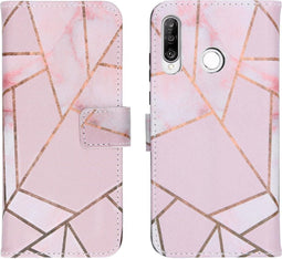 iMoshion Hoesje Geschikt voor Huawei P30 Lite Hoesje Met Pasjeshouder - iMoshion Design Softcase Bookcase - Goud / Roze / Pink Graphic