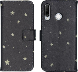 iMoshion Hoesje Geschikt voor Huawei P30 Lite Hoesje Met Pasjeshouder - iMoshion Design Softcase Bookcase - Goud / Zwart / Stars Gold