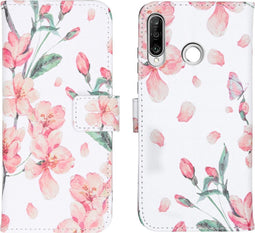 iMoshion Hoesje Geschikt voor Huawei P30 Lite Hoesje Met Pasjeshouder - iMoshion Design Softcase Bookcase - Wit / Roze / Blossom Watercolor