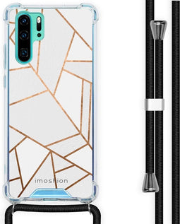 iMoshion Hoesje Geschikt voor Huawei P30 Pro Hoesje Met Koord - iMoshion Design Hoesje met Koord - Wit / Meerkleurig / Goud / White Graphic